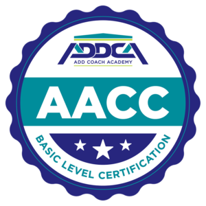 A blue and white badge with the aacc logo.